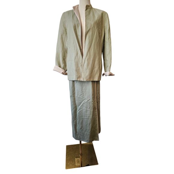 Vintage Parisian Signature Linen Coat & Maxi Skirt 2 Pc Suit Women Sz‎ 14P Green - Picture 1 of 8